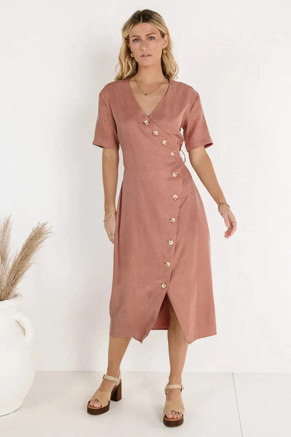 Bhar Midi Wrap Dress in Clay - FINAL SALE