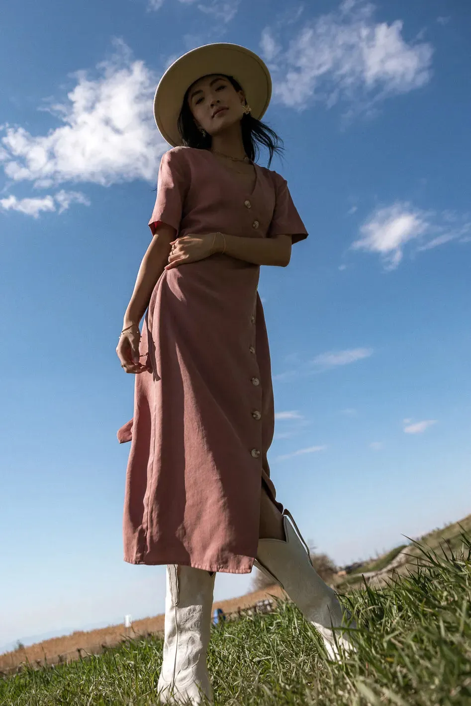 Bhar Midi Wrap Dress in Clay - FINAL SALE