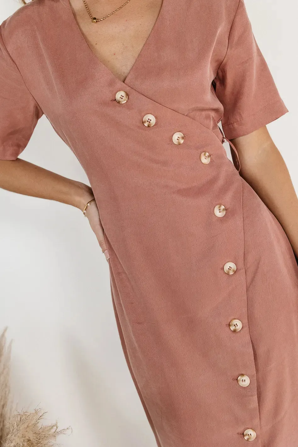 Bhar Midi Wrap Dress in Clay - FINAL SALE