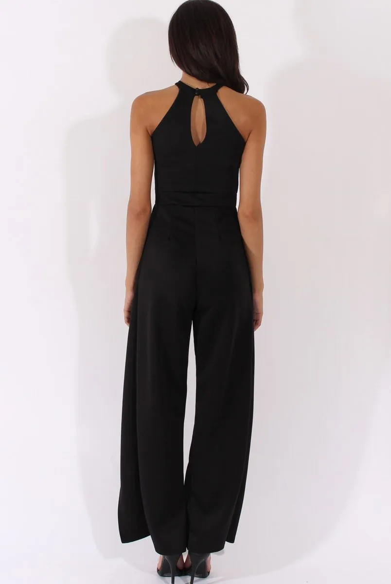 Black Bandeau Choker Split Detail Jumpsuit - Rosy