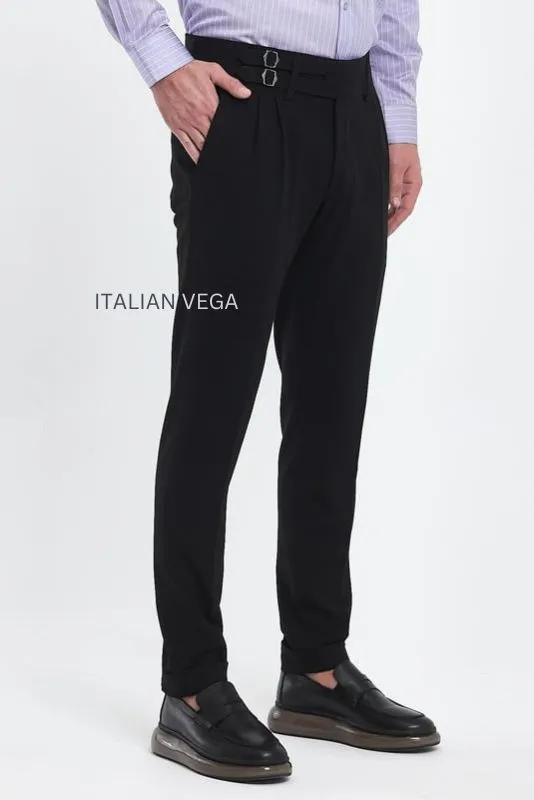 Black Double Buckle Formal Gurkha Pants by ITALIAN VEGA®