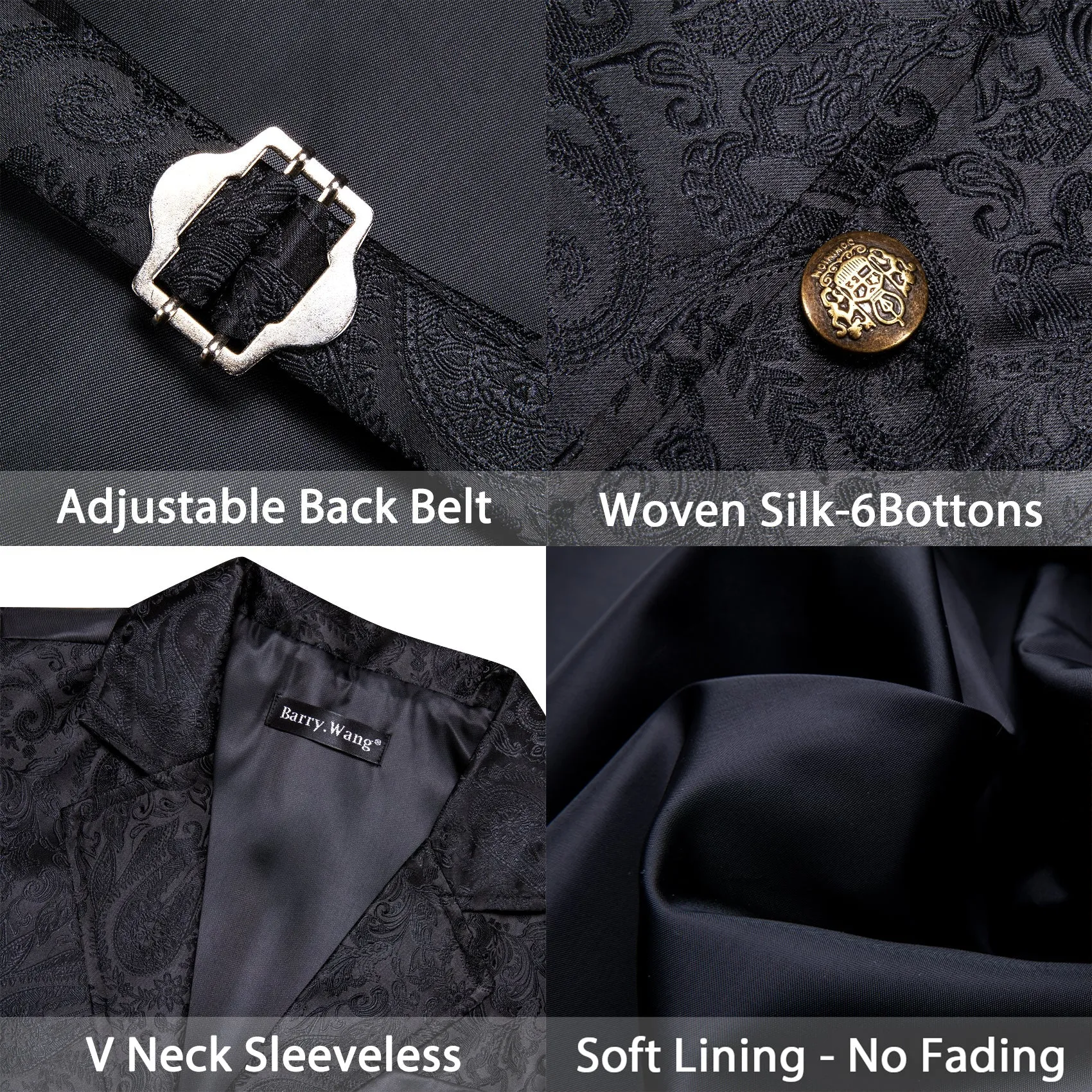 Black Floral Jacquard Men's Collar Suit Vest