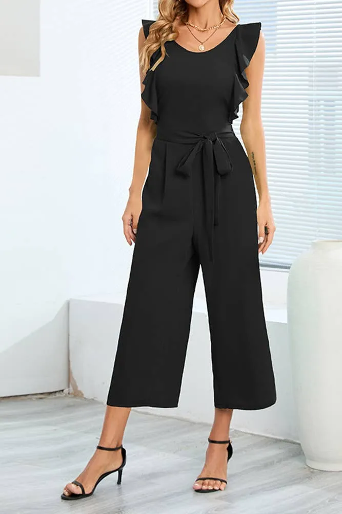 Black Flutter Wide Leg Jumpsuit