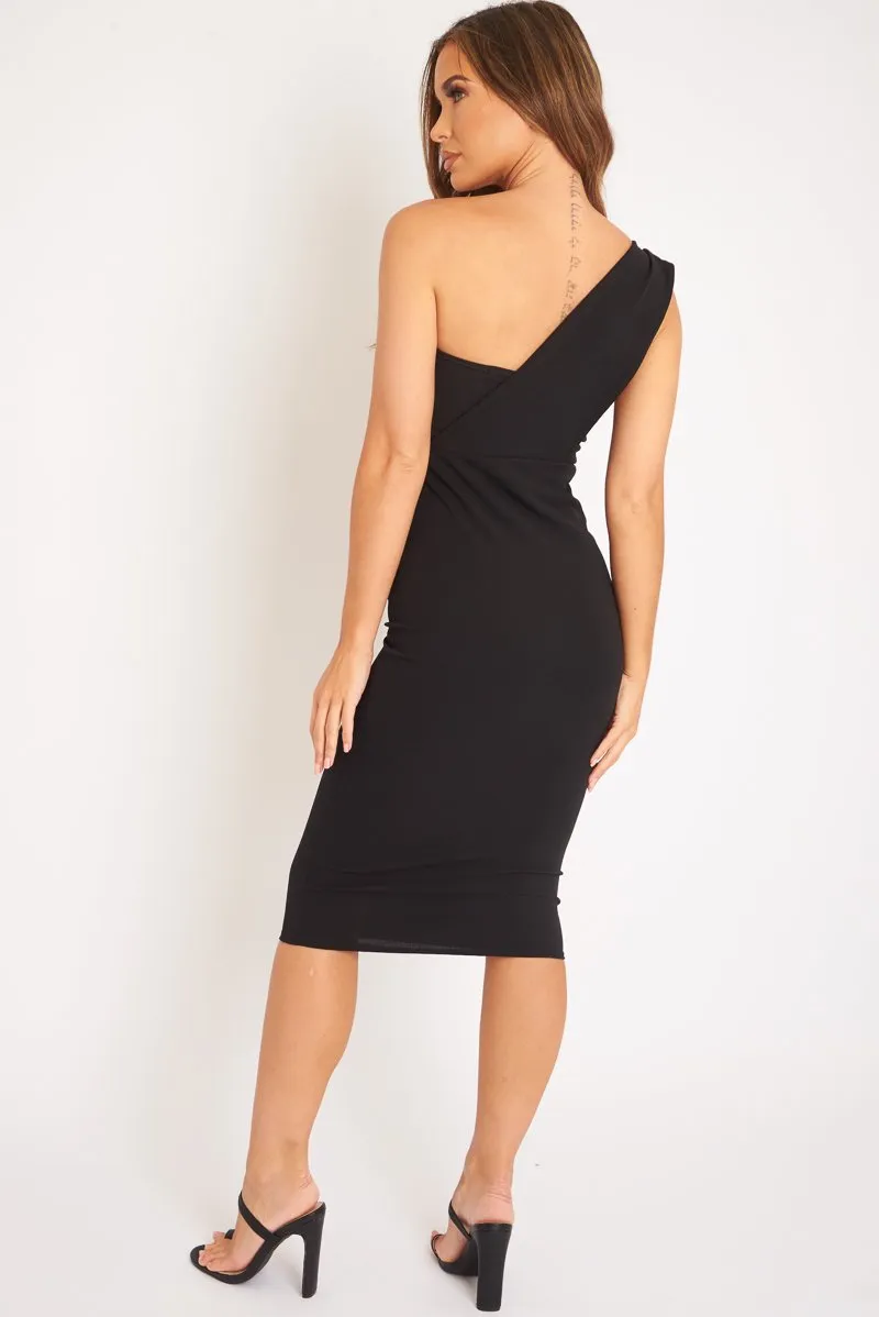 Black One Shouldered Wrap Front Midi Dress - Kirtsy