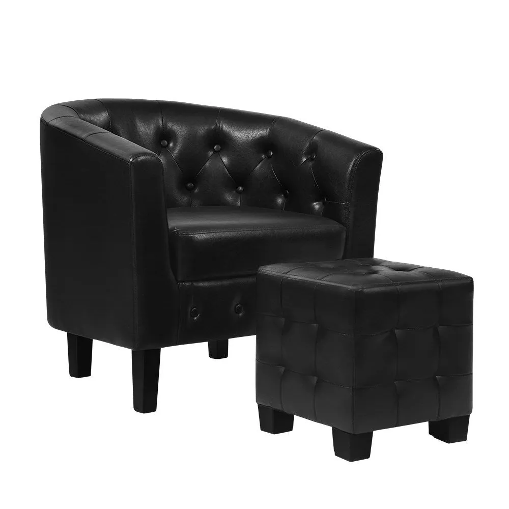 Black PU Leather Chesterfield Armchair Set with Ottoman Artiss