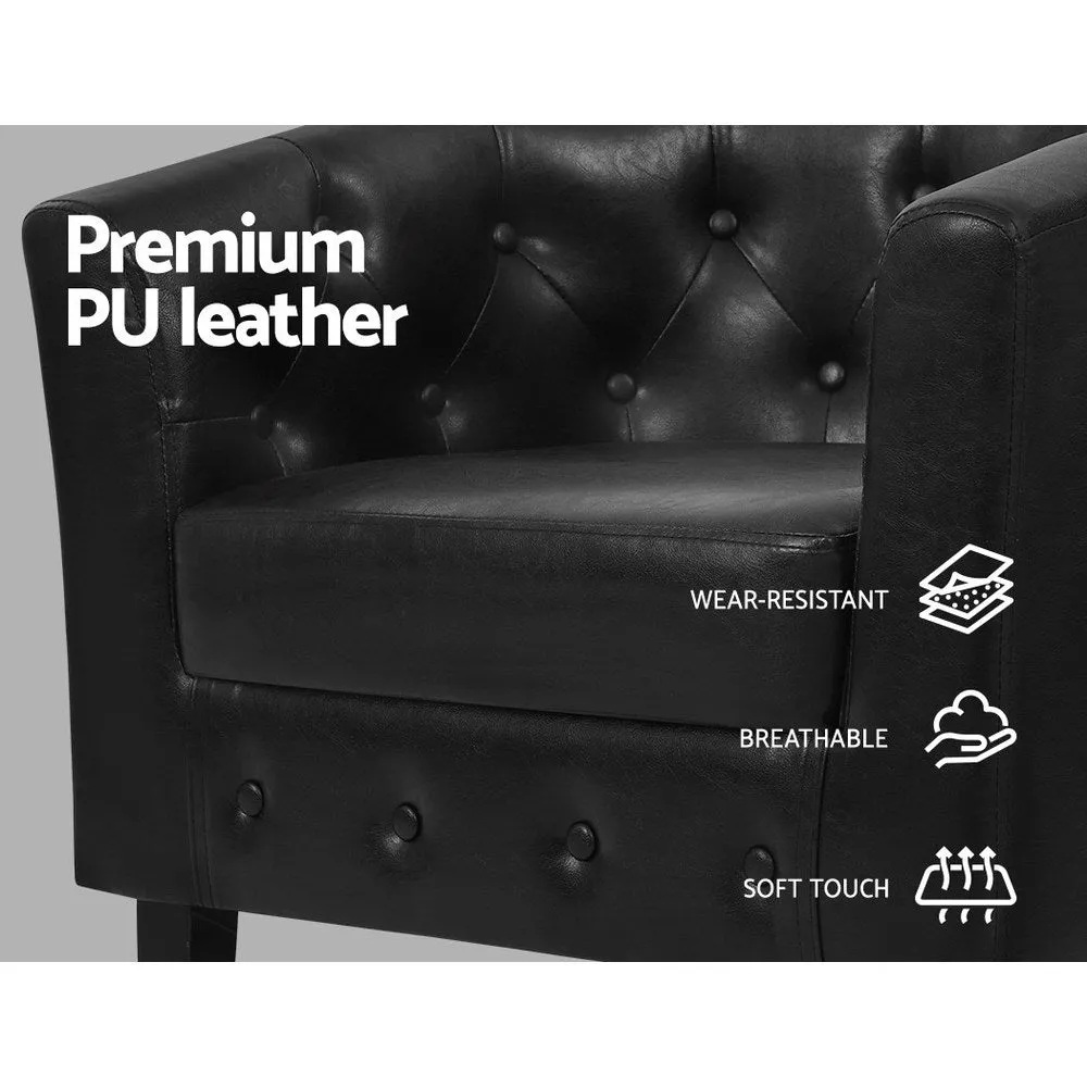 Black PU Leather Chesterfield Armchair Set with Ottoman Artiss