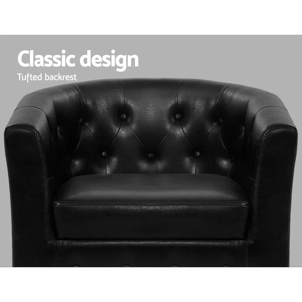 Black PU Leather Chesterfield Armchair Set with Ottoman Artiss