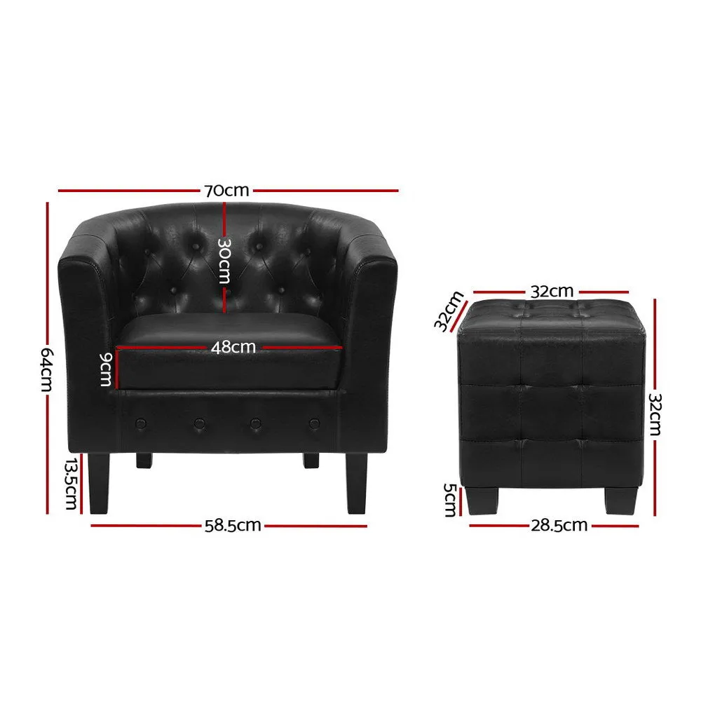 Black PU Leather Chesterfield Armchair Set with Ottoman Artiss