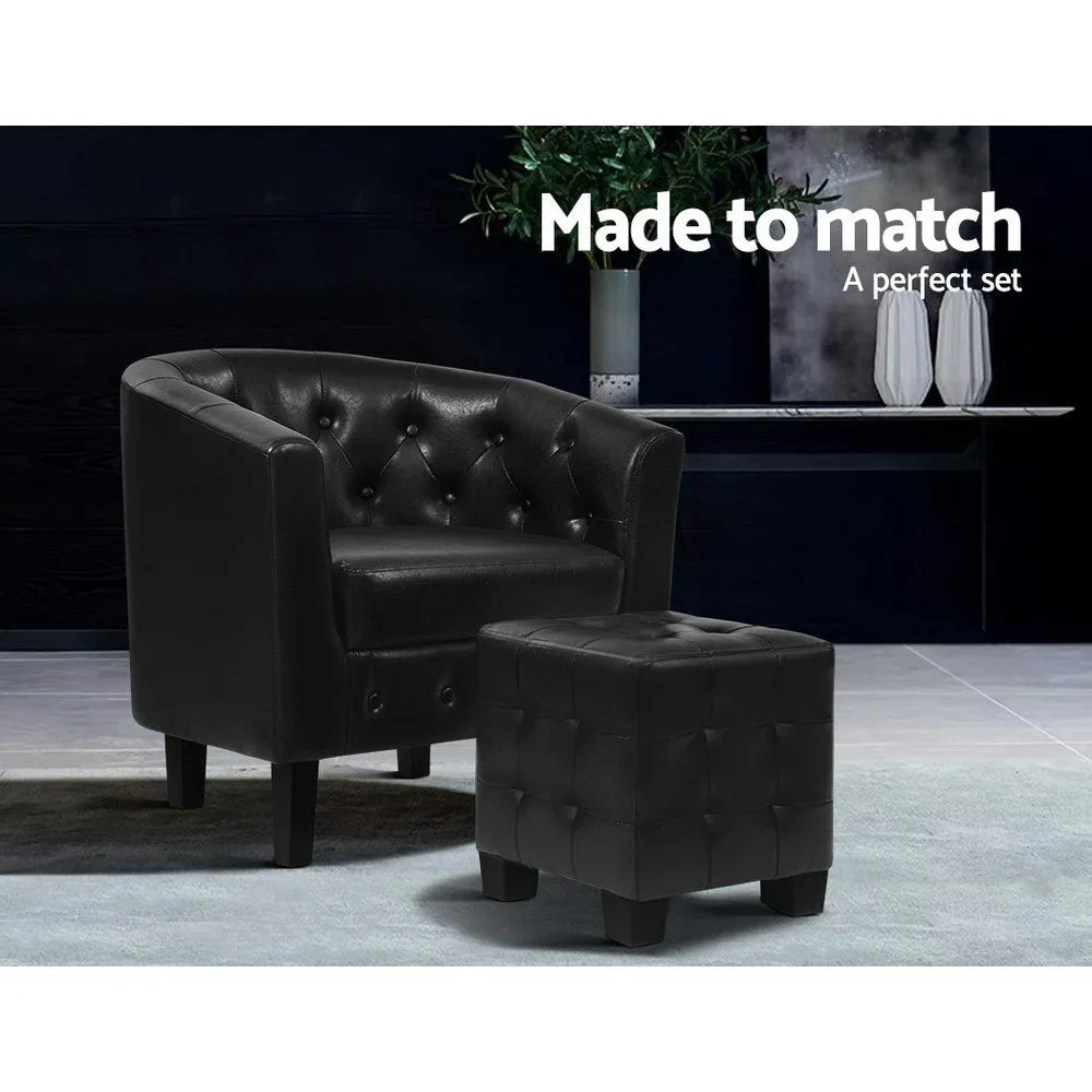 Black PU Leather Chesterfield Armchair Set with Ottoman Artiss