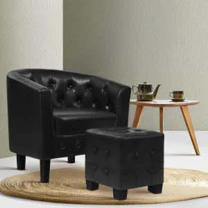 Black PU Leather Chesterfield Armchair Set with Ottoman Artiss