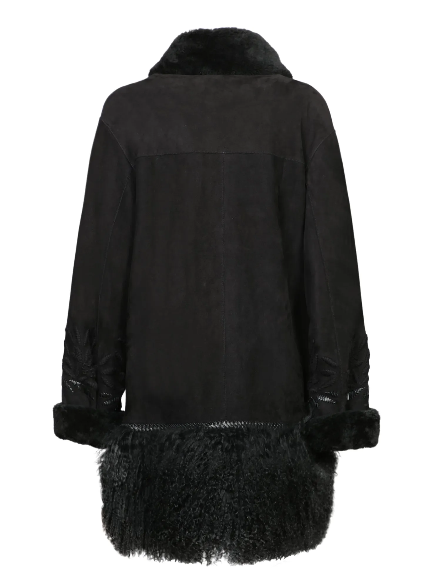 Black Shearling Embroidered Coat