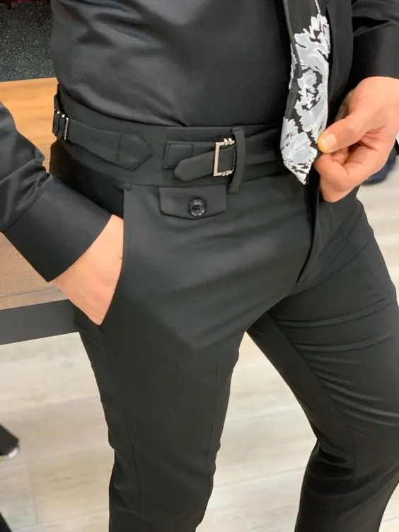 Black Single Buckle Gurkha Pants