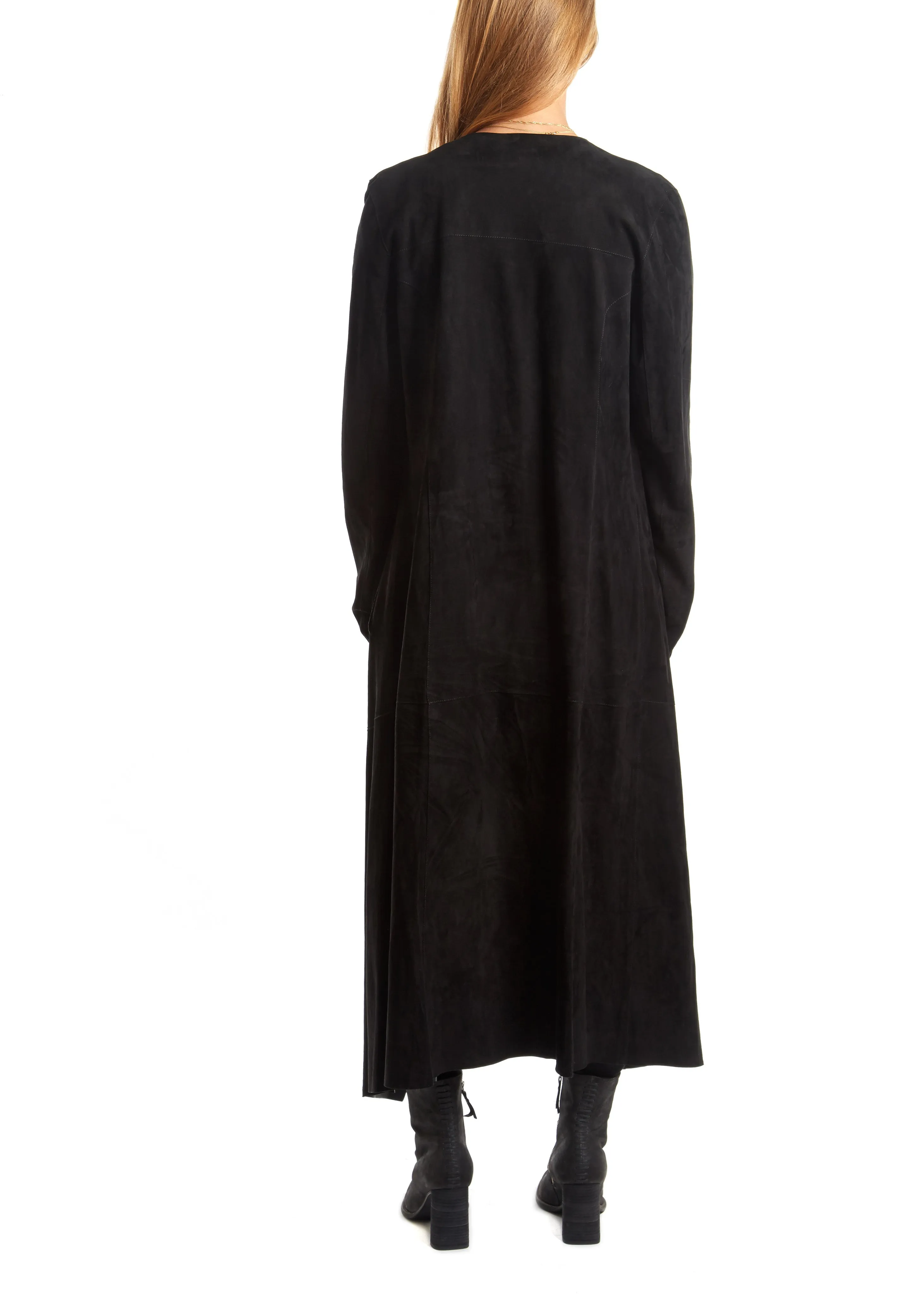 Black Suede Long Waterfall Coat