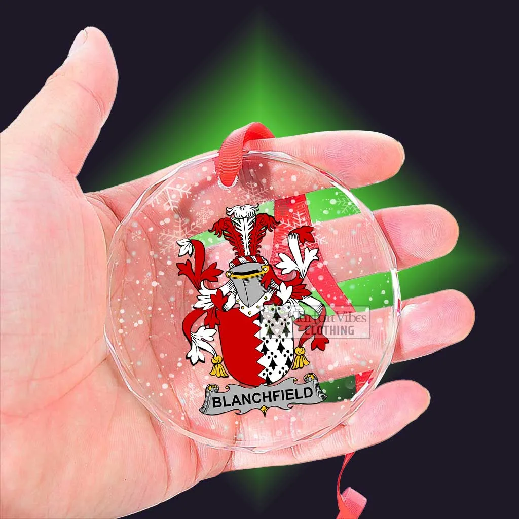 Blanchfield Irish Clan Christmas Glass Ornament with Coat of Arms