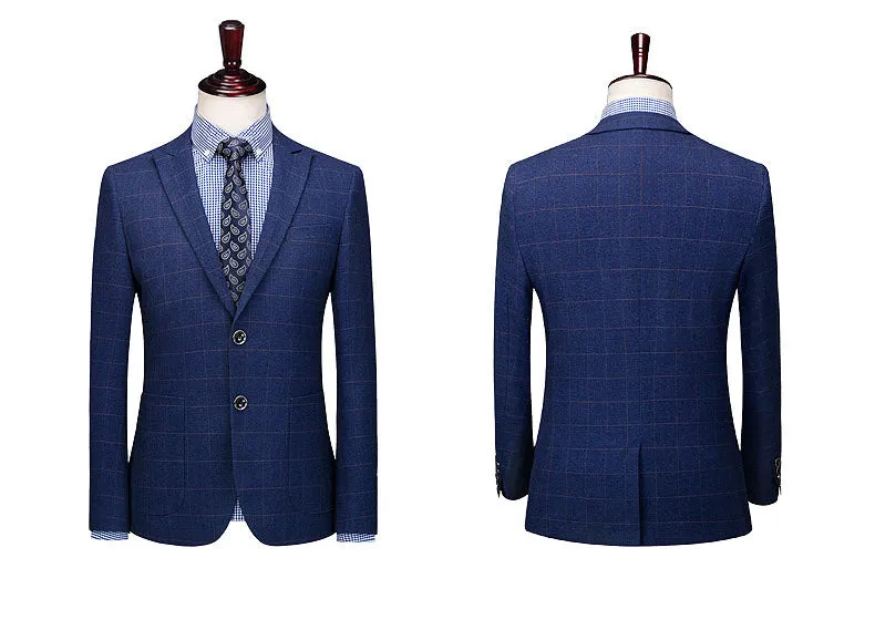 Blue Contrast Pattern Two Buttons Suit