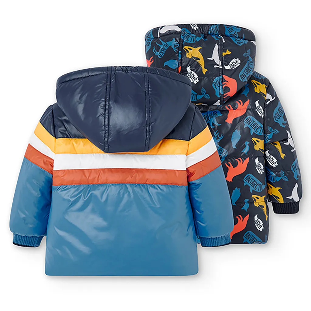 Blue Striped Animal Reversible Parka