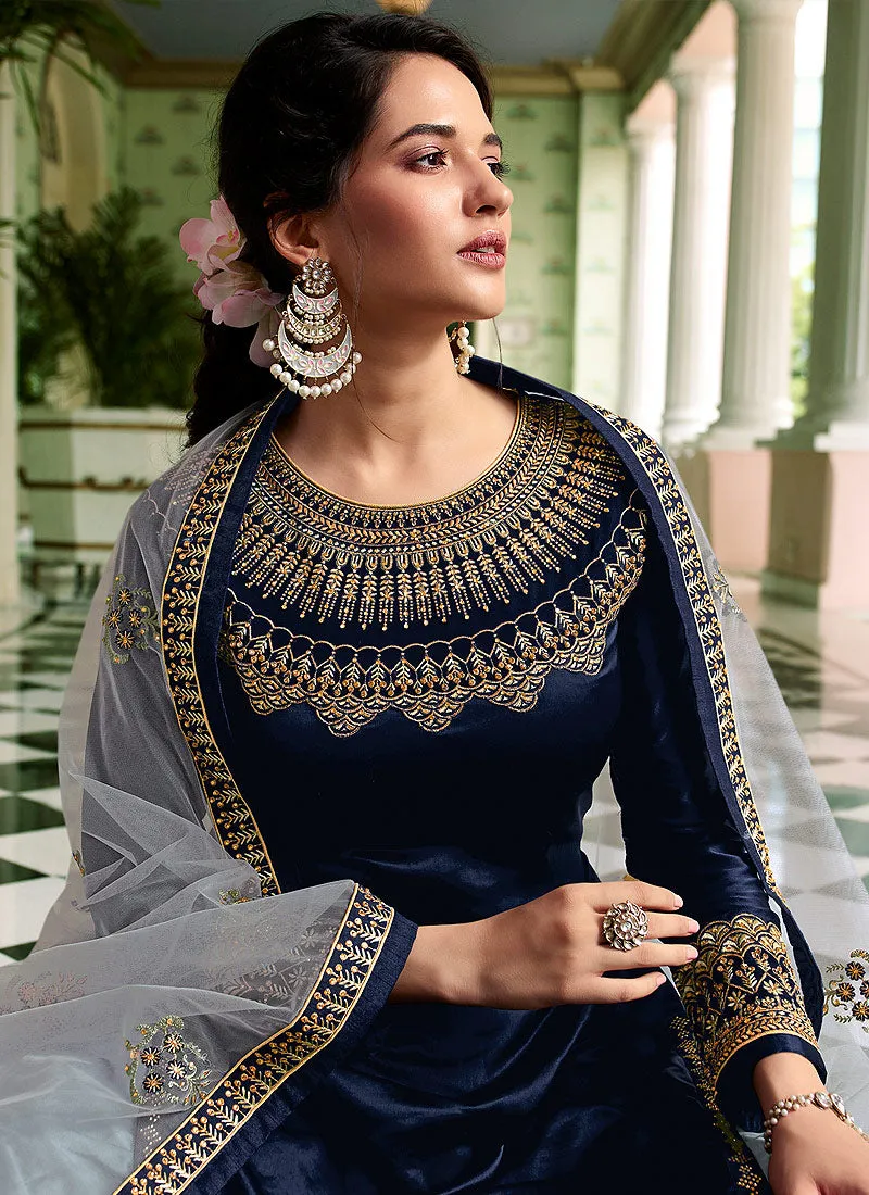 Blue Two Tone Traditional Sharara Suit