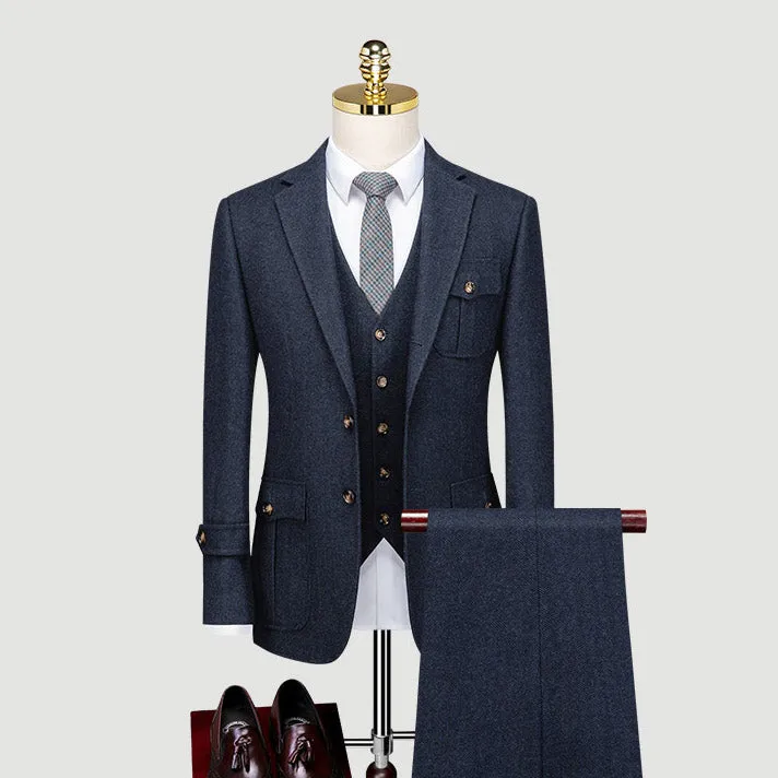 Blue Wool Blend Vintage Suit