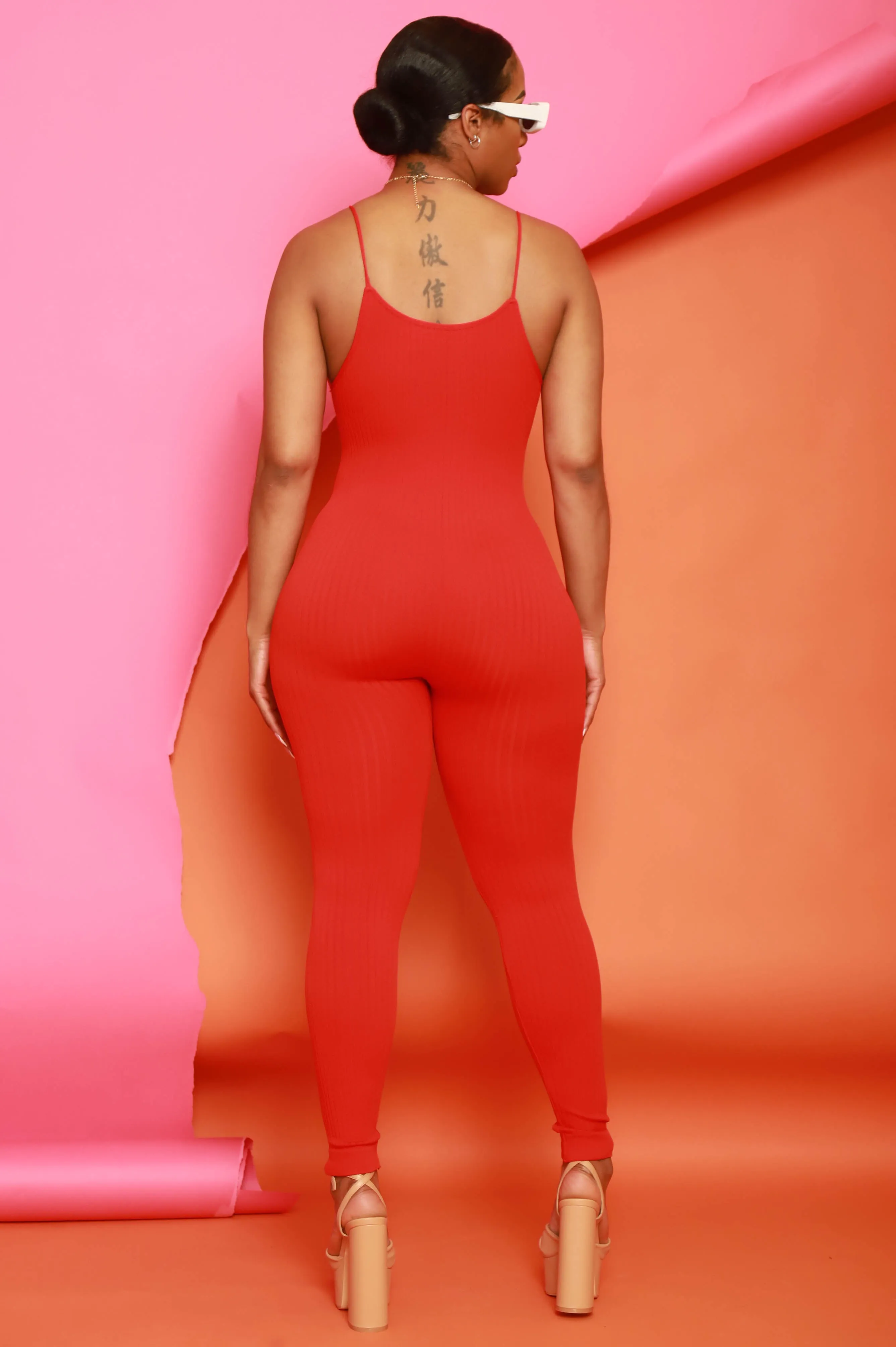 Body Heat Ribbed Seamless Jumpsuit - Red