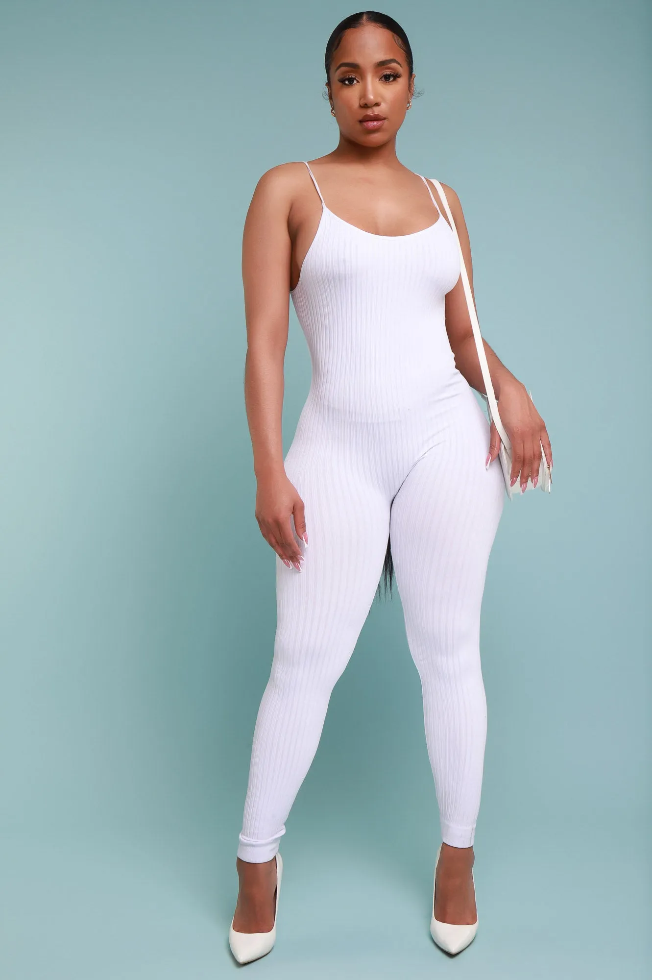 Body Heat Ribbed Seamless Jumpsuit - White