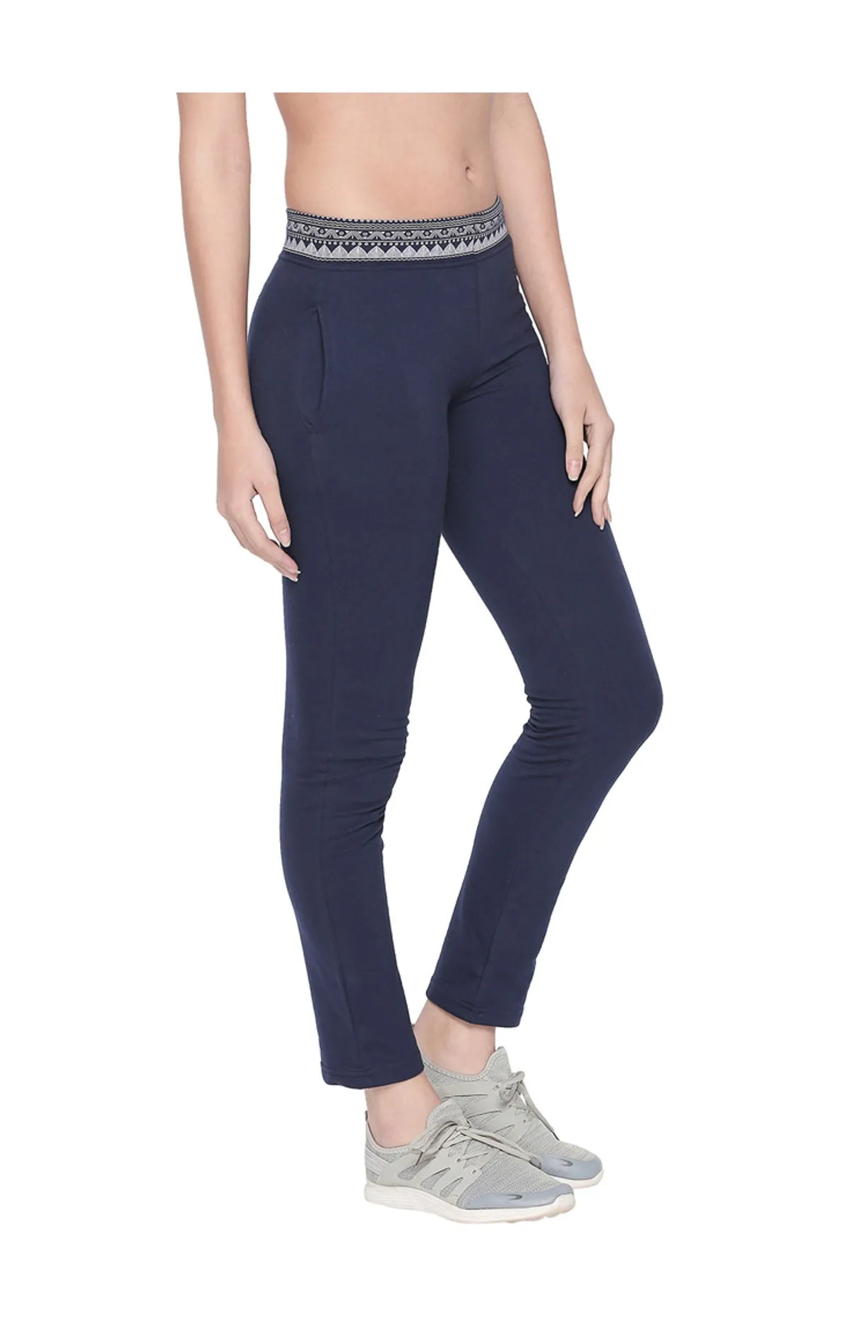 Bodyactive Women Printed Waist Band Trackpant-LL13-NAVY