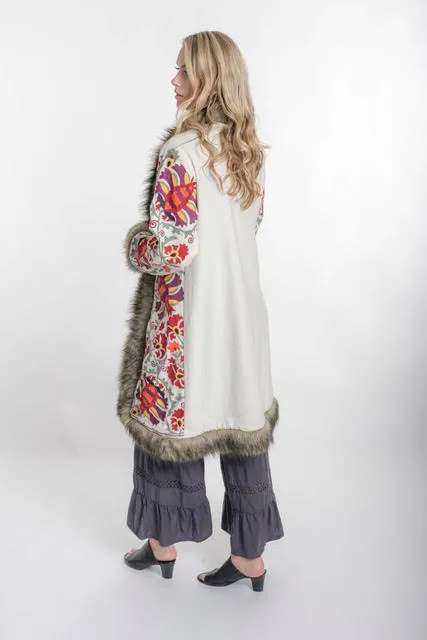 Boho Embroidered Coat-natural