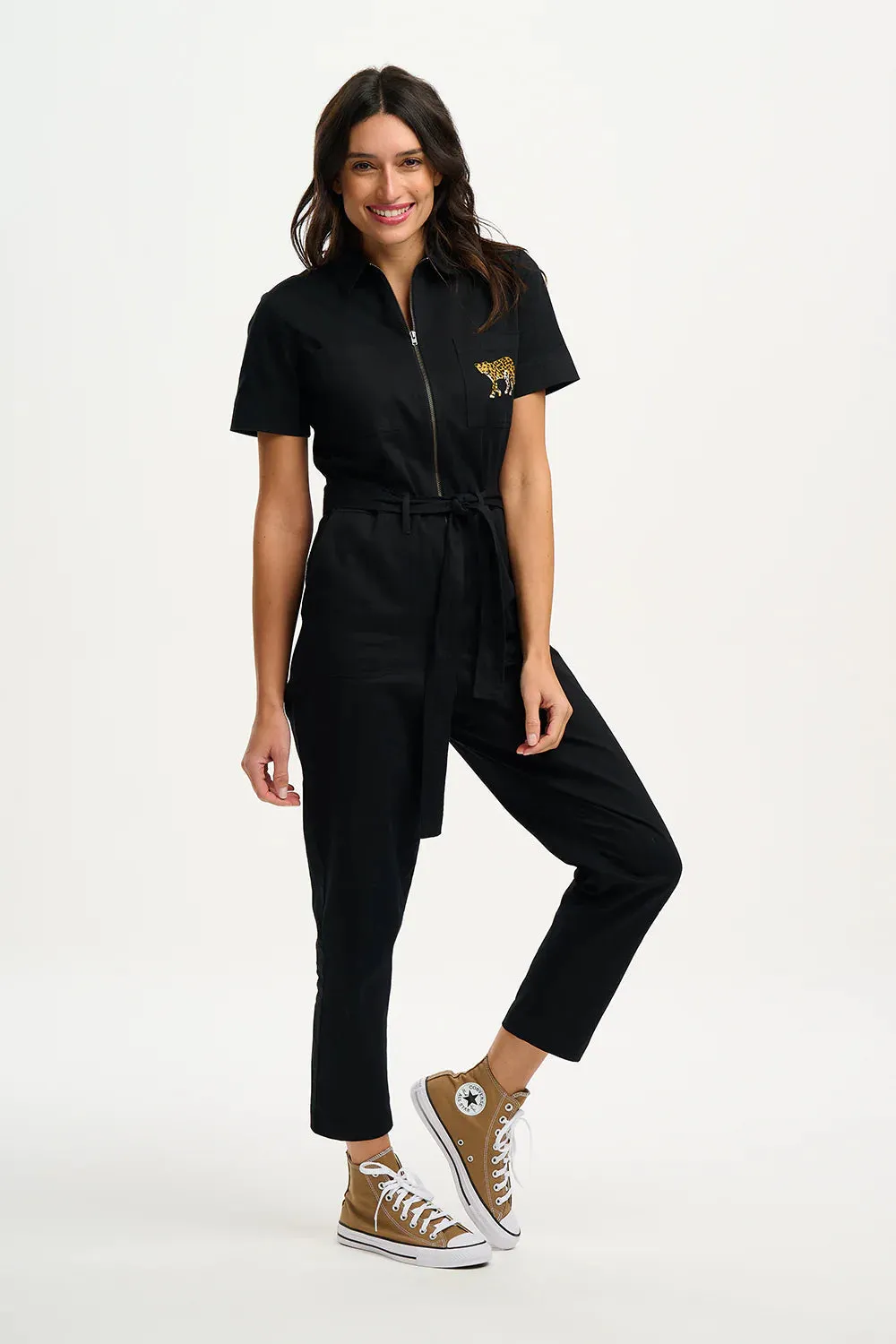 BONNIE BOILERSUIT - BLACK & LEOPARD