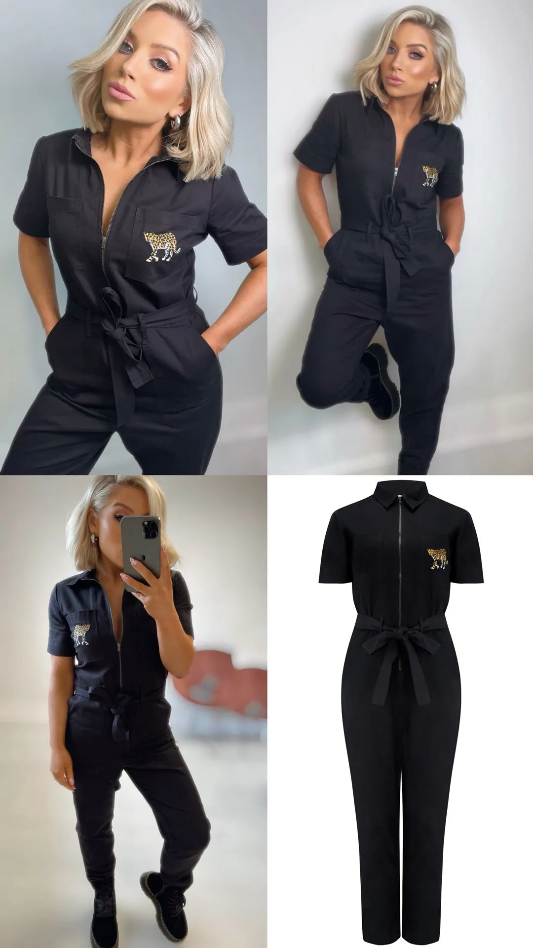 BONNIE BOILERSUIT - BLACK & LEOPARD