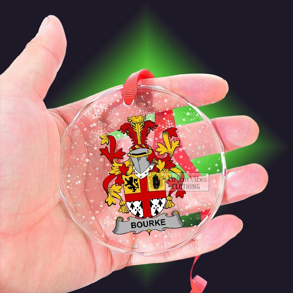 Bourke Irish Clan Christmas Glass Ornament with Coat of Arms