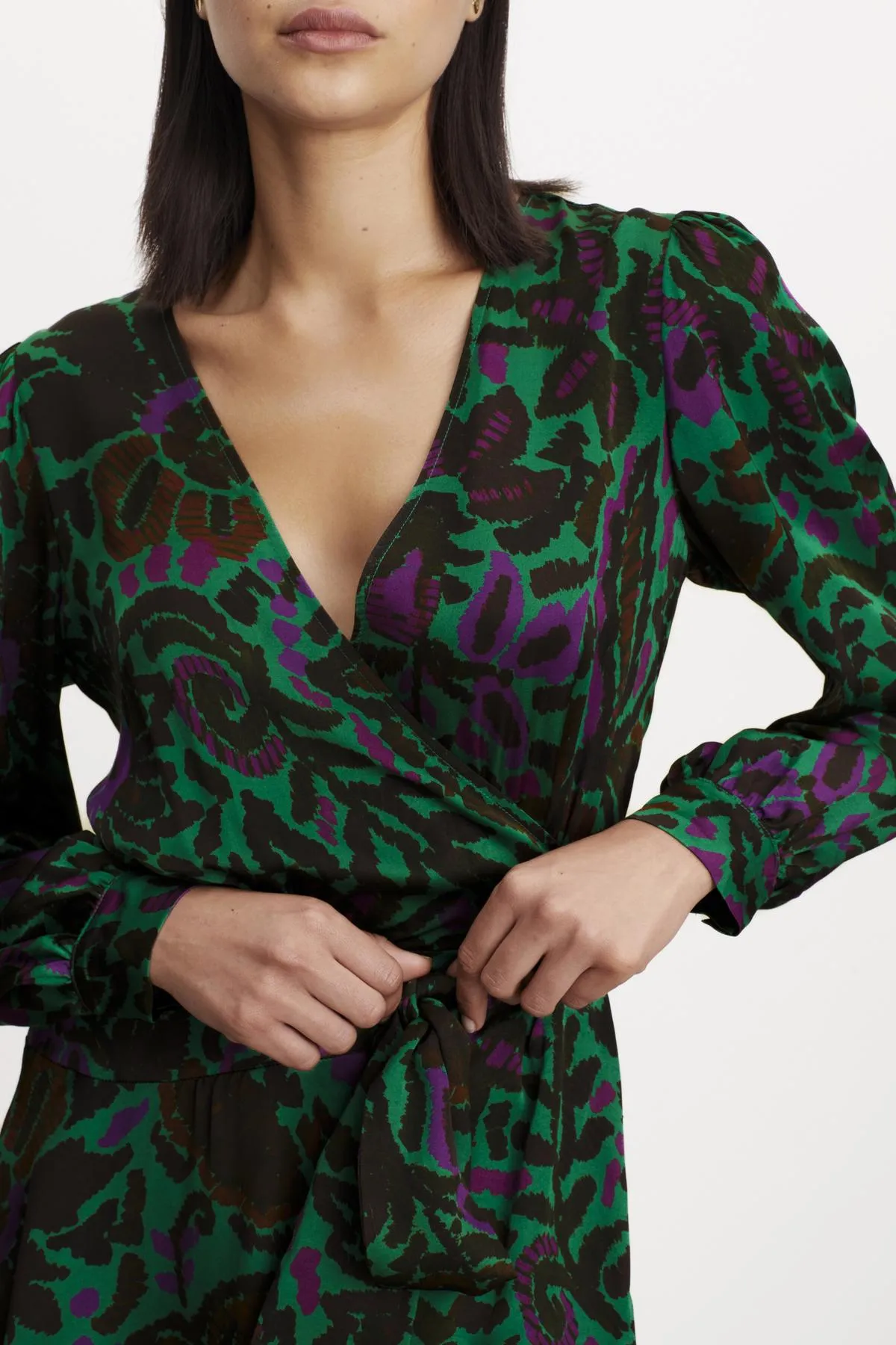 BRIDGET PRINTED SATIN WRAP DRESS