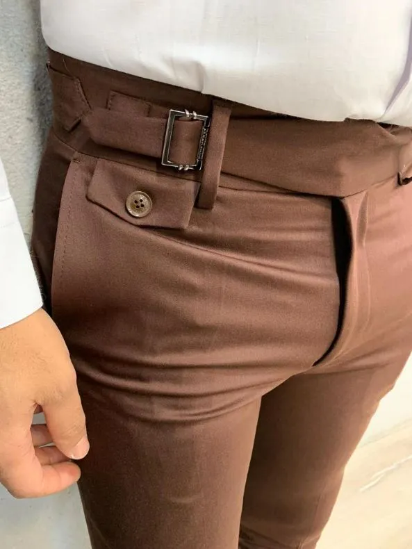 Brown Single Buckle Gurkha Pants