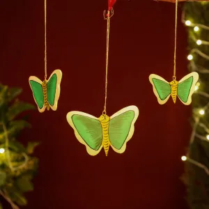 Butterfly - Handpainted Wooden Christmas Ornament (Set of 3)