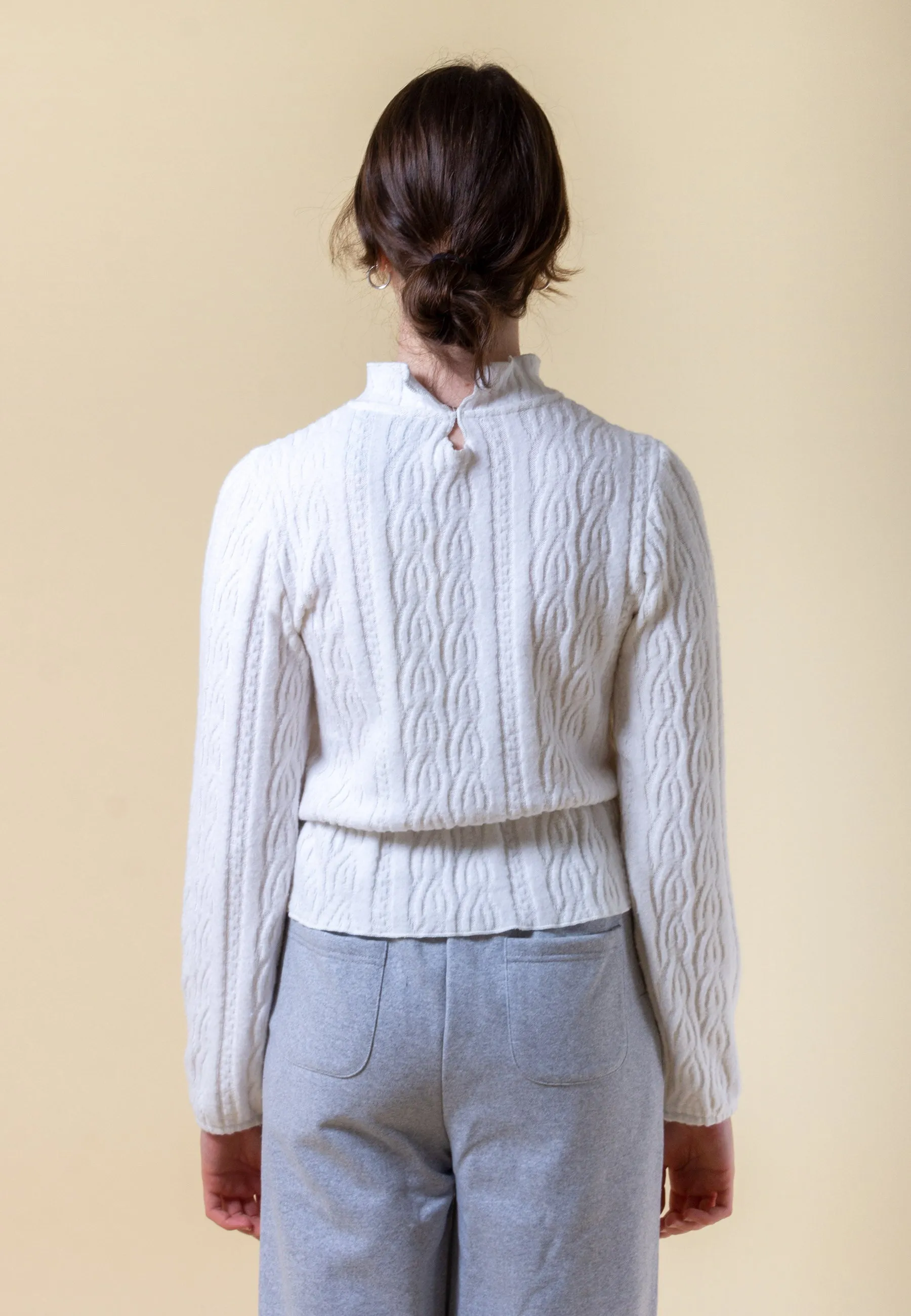 Cable Knit Frill Top - cream