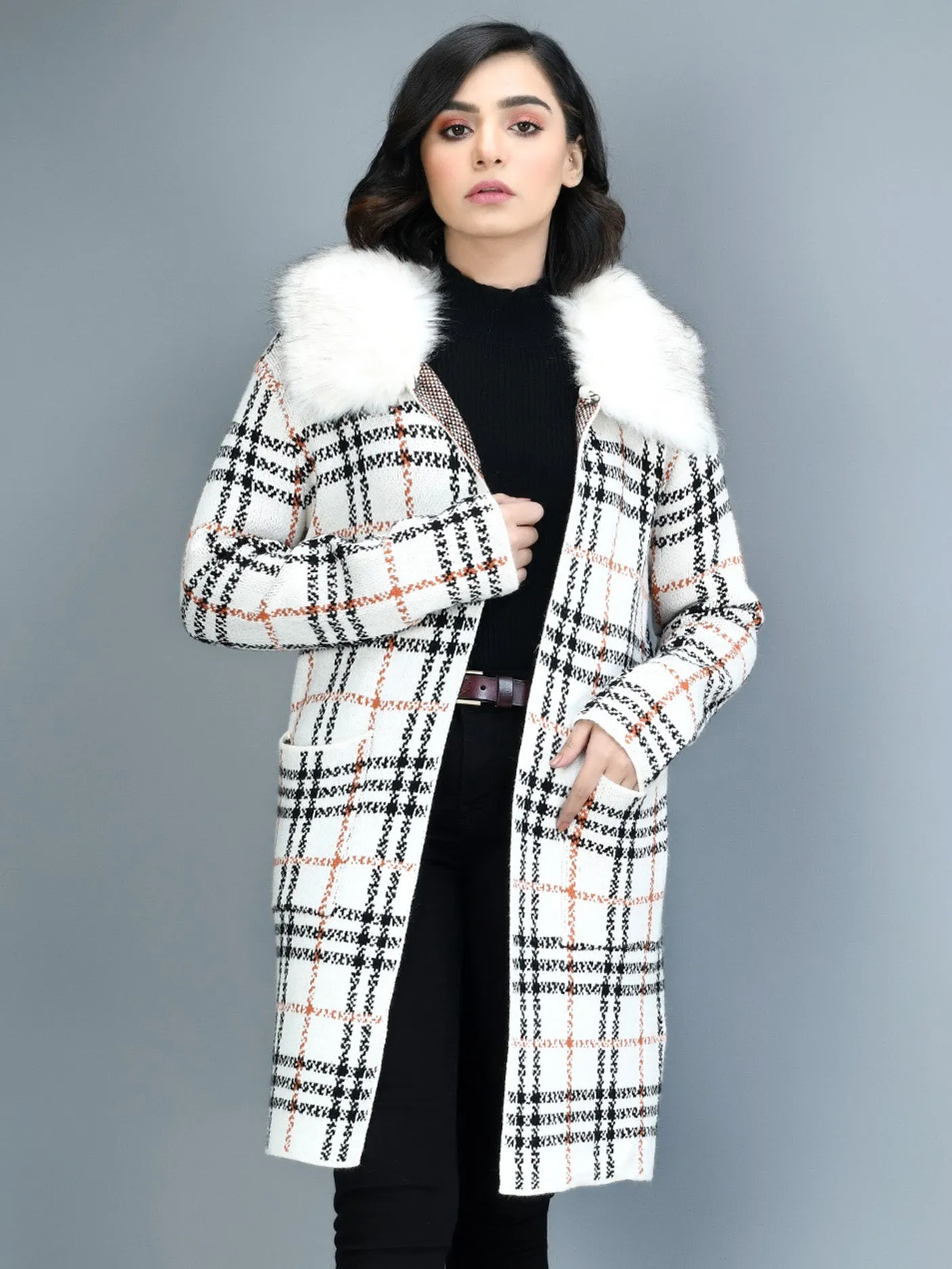 Checkered Faur Fur Coat