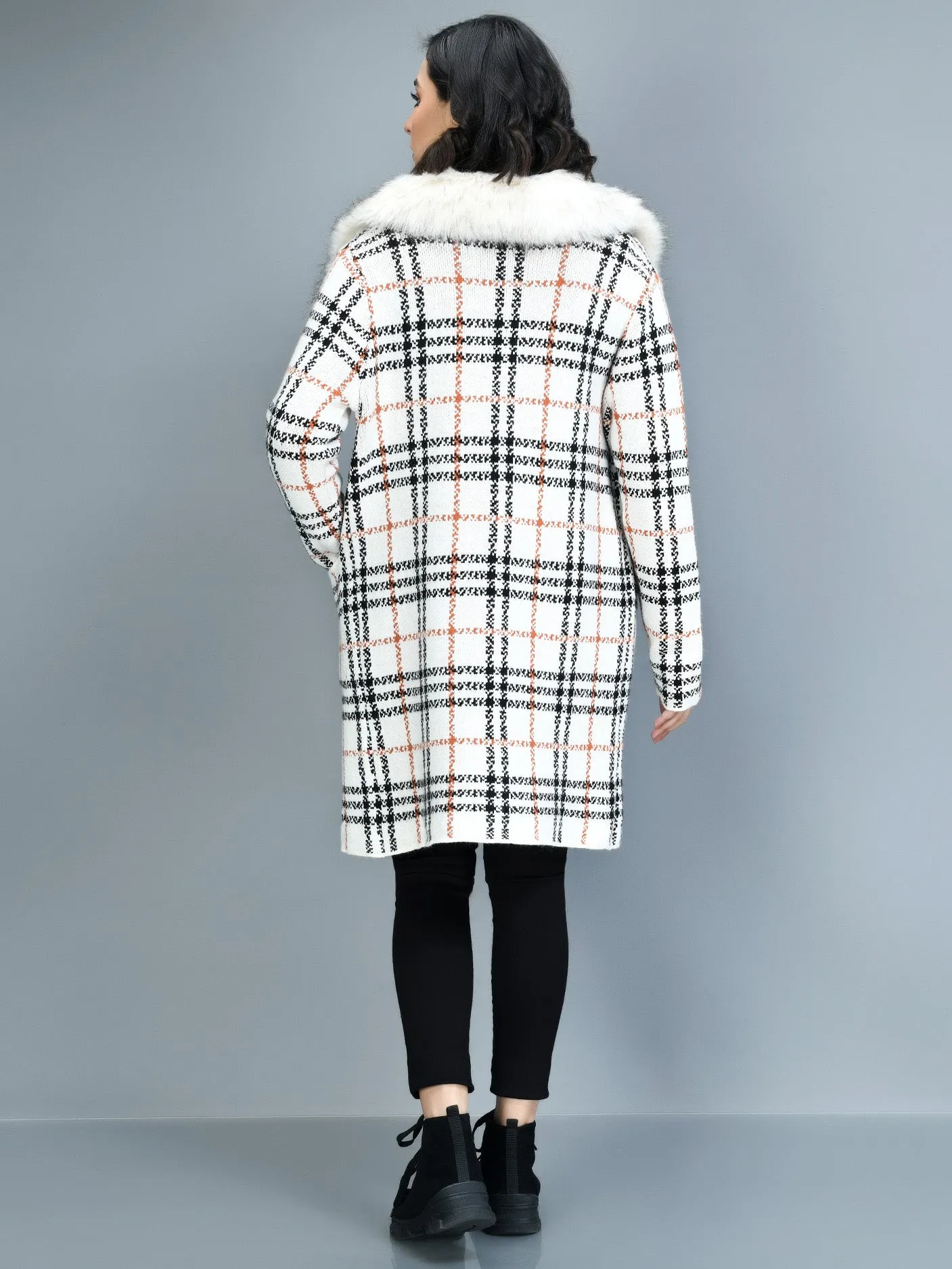 Checkered Faur Fur Coat