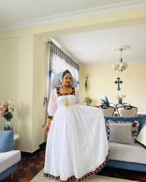 Chic Habesha Kemis with Black and Pink Cross Designs Habesha Kemis Ethiopian Dress Style Traditional Habesha Libs