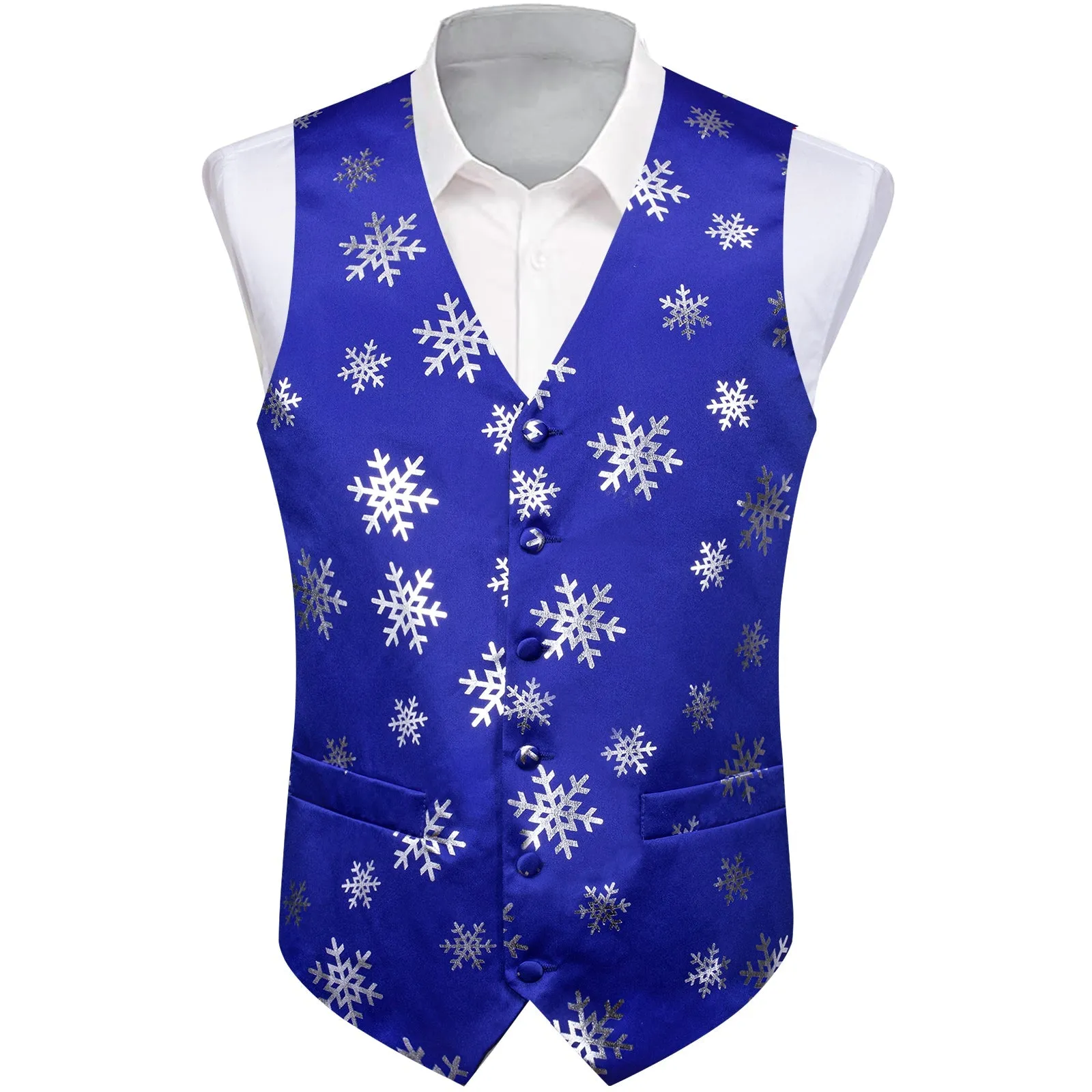 Christmas Blue Snowflake Novelty Splicing Jacquard Men's Vest