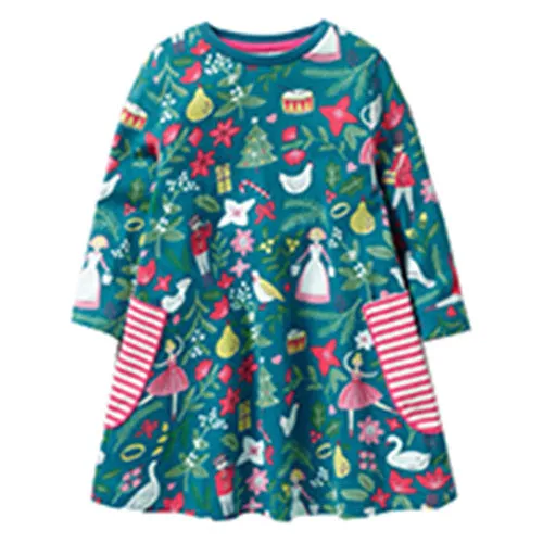 Christmas Dress Baby Girls Clothes Long Sleeve Girls Dresses Children Vestidos Character Pattern Princess Dress Kids Clothing