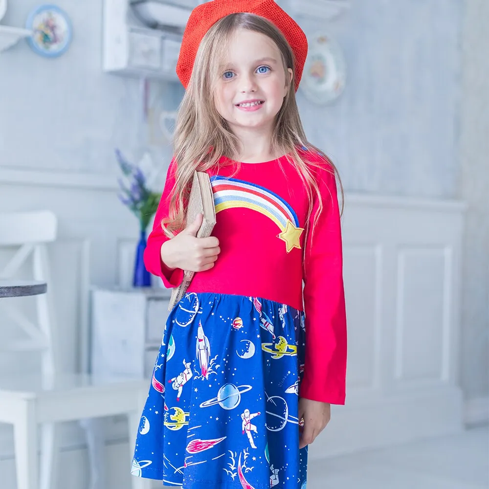 Christmas Dress Baby Girls Clothes Long Sleeve Girls Dresses Children Vestidos Character Pattern Princess Dress Kids Clothing