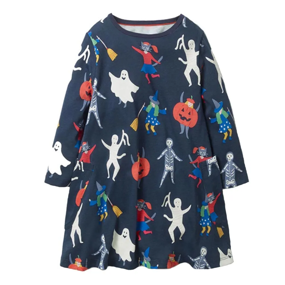 Christmas Dress Baby Girls Clothes Long Sleeve Girls Dresses Children Vestidos Character Pattern Princess Dress Kids Clothing