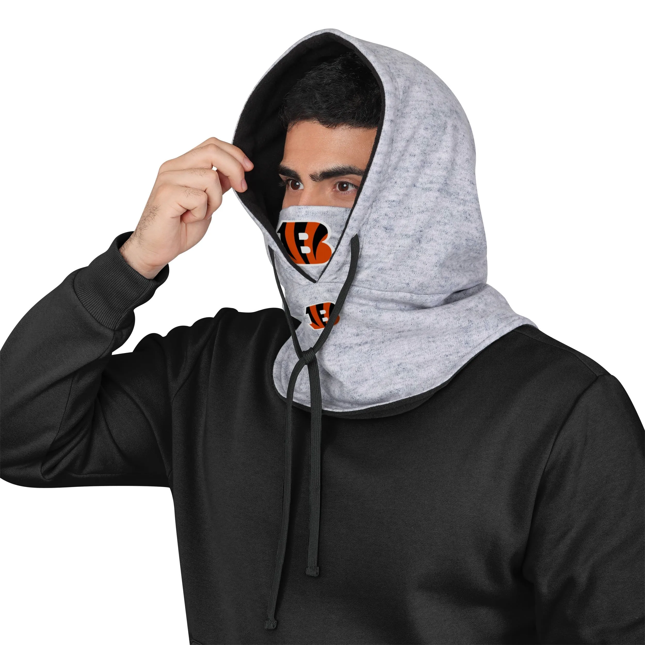 Cincinnati Bengals NFL Heather Gray Drawstring Hooded Gaiter Scarf