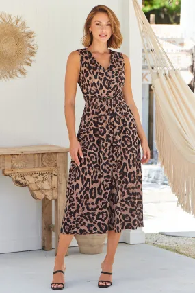 Claire Tie Waist Brown Animal Print Jumpsuit