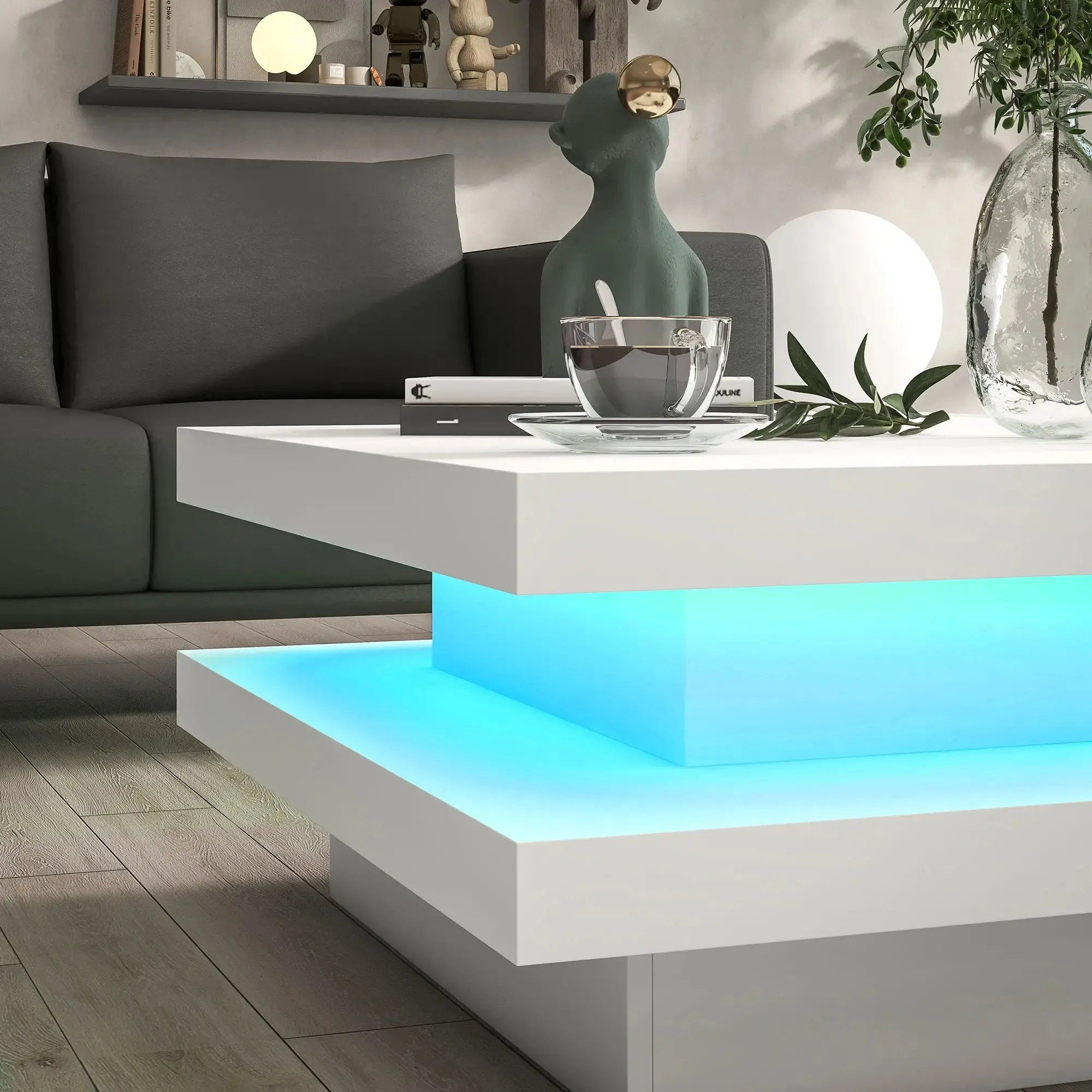 Coffee Table with 7 Led Lights in White