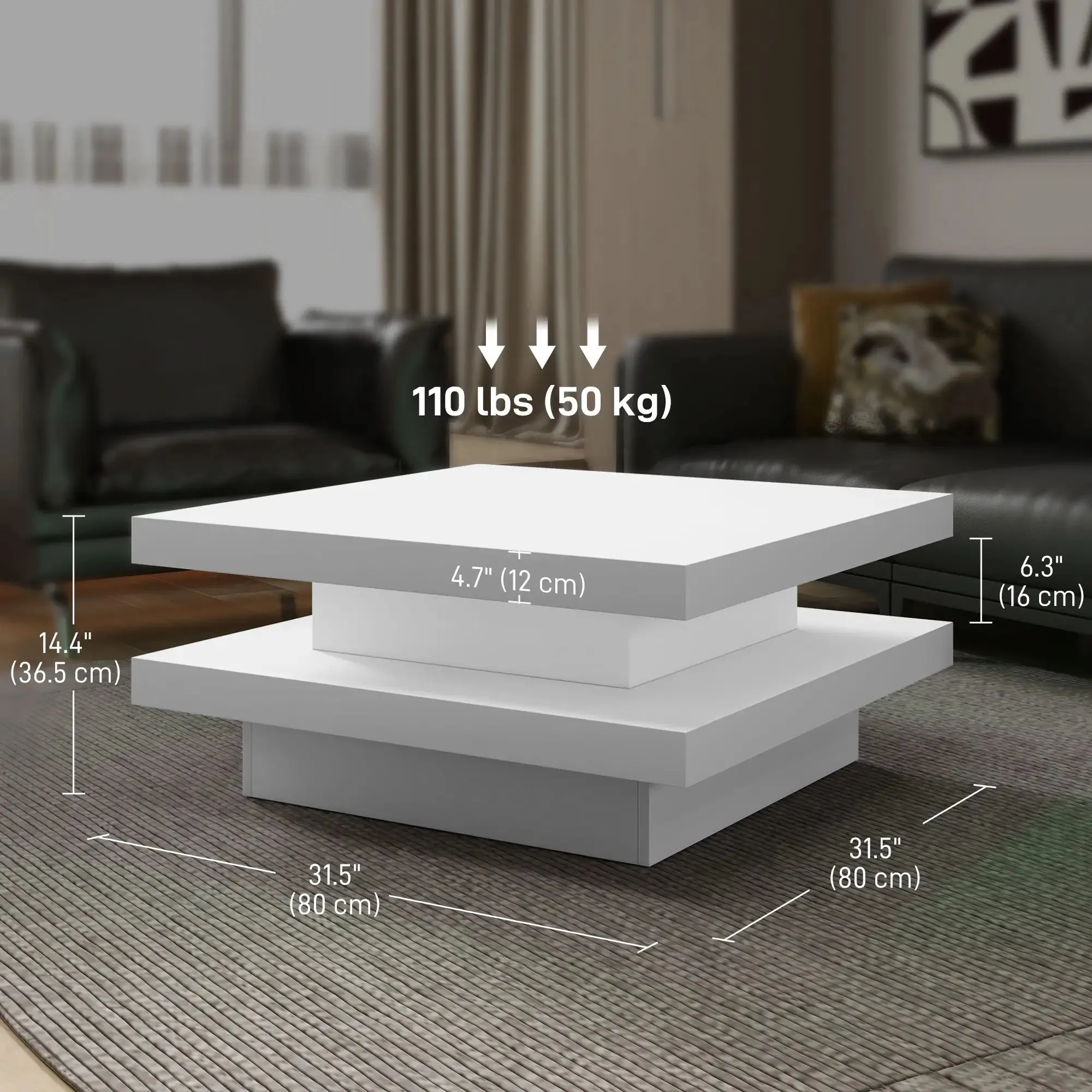 Coffee Table with 7 Led Lights in White