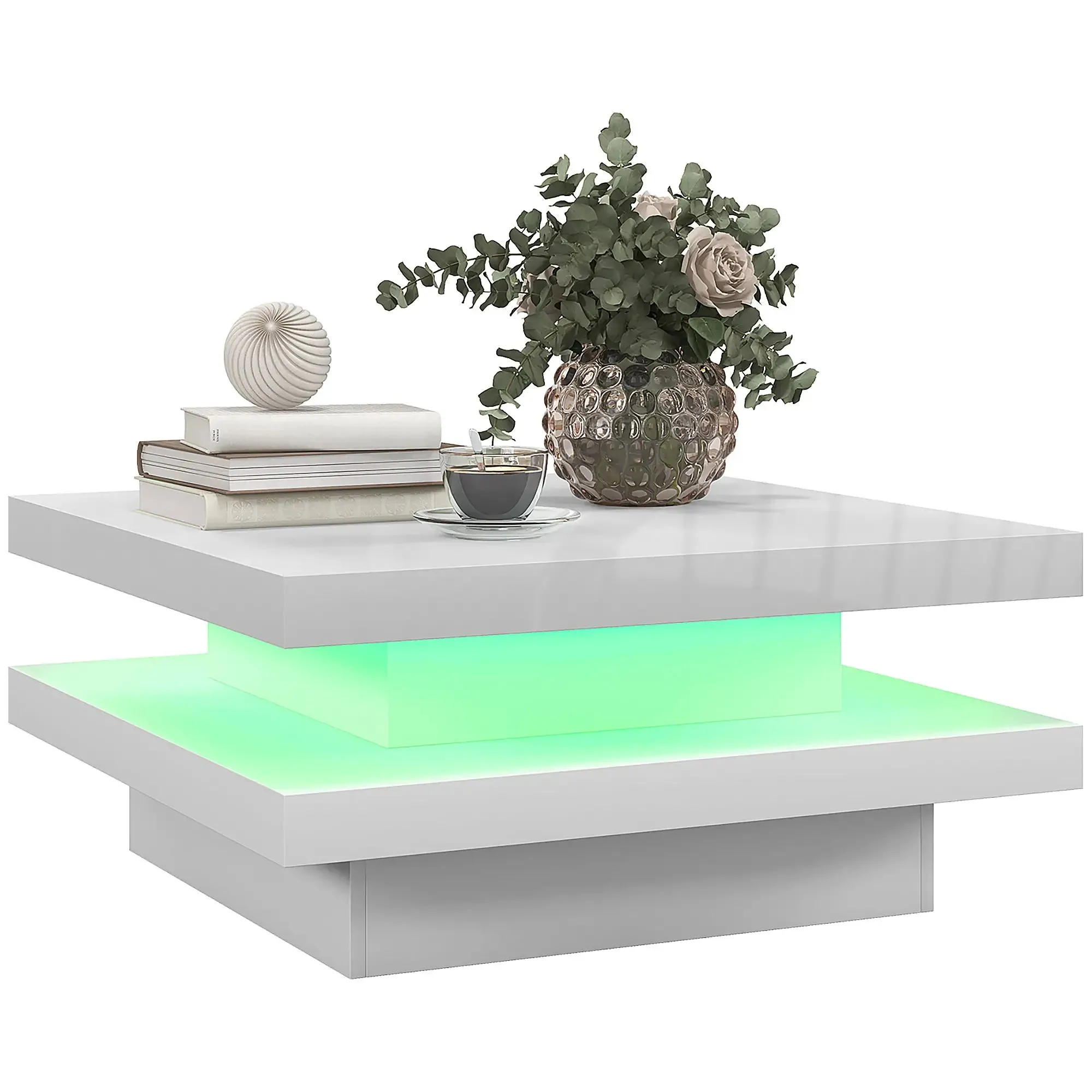 Coffee Table with 7 Led Lights in White