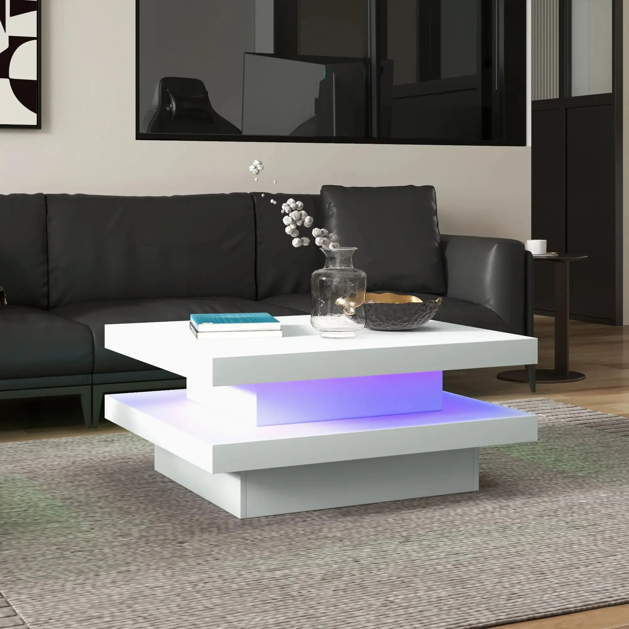 Coffee Table with 7 Led Lights in White