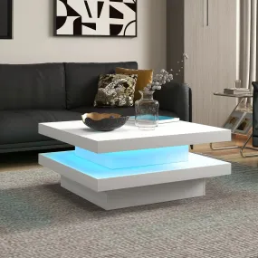 Coffee Table with 7 Led Lights in White