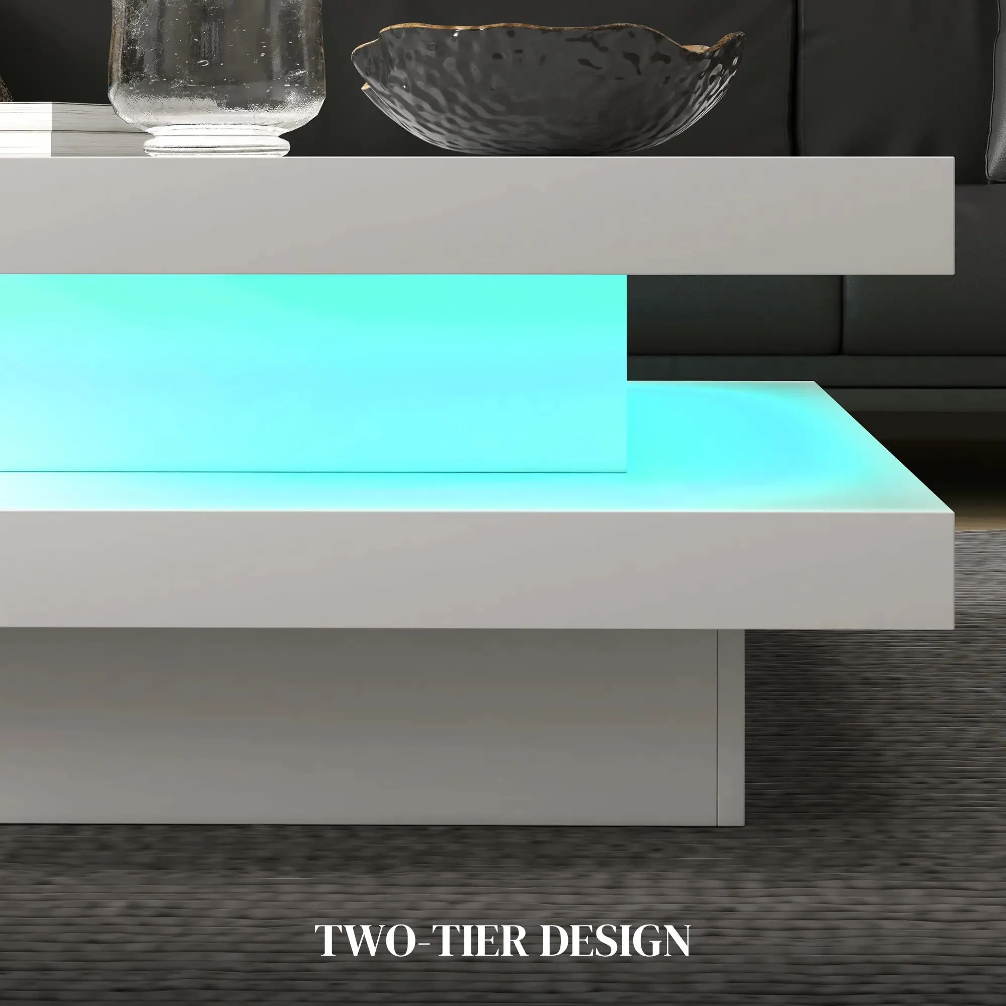 Coffee Table with 7 Led Lights in White