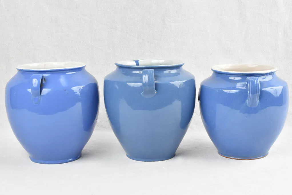 Collection of 3 antique preserving pots from Sete - blue 10¼"