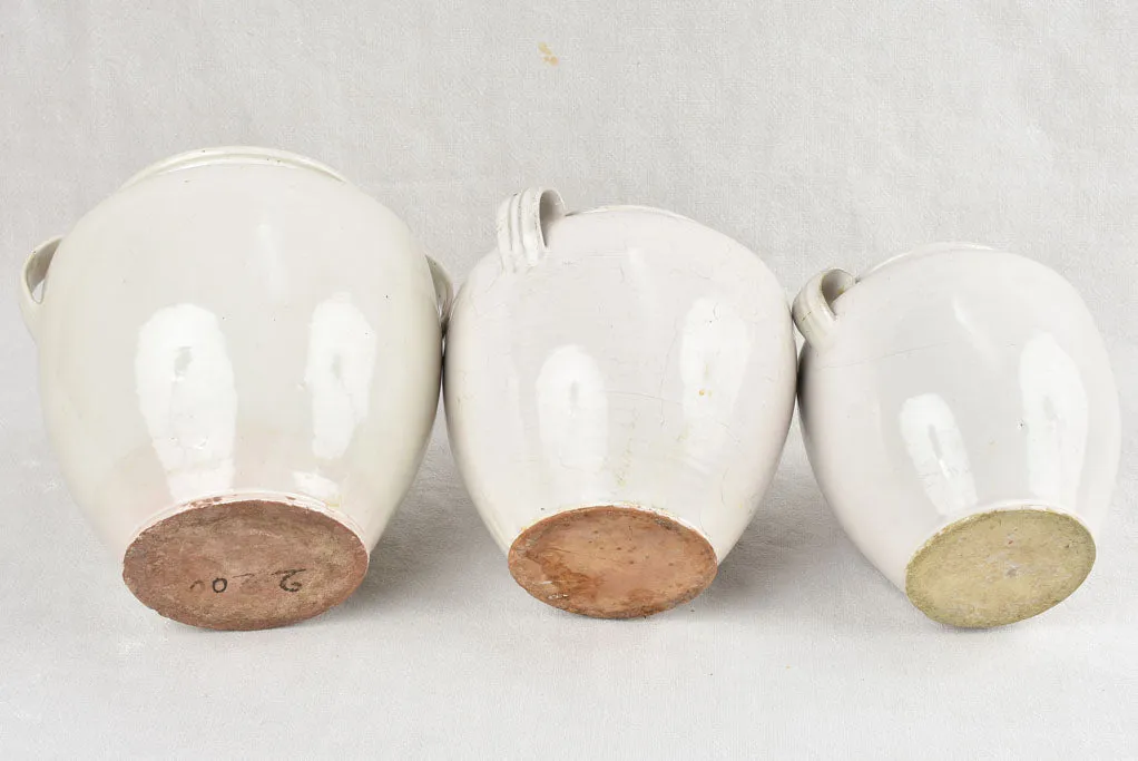 Collection of 3 antique preserving pots from Sete - white 9¾"